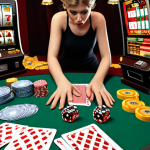 **

A person looking stressed and surrounded by gambling-related items (cards, dice, slot machines) with financial documents scattered around. The scene conveys a sense of anxiety and financial burden.

**