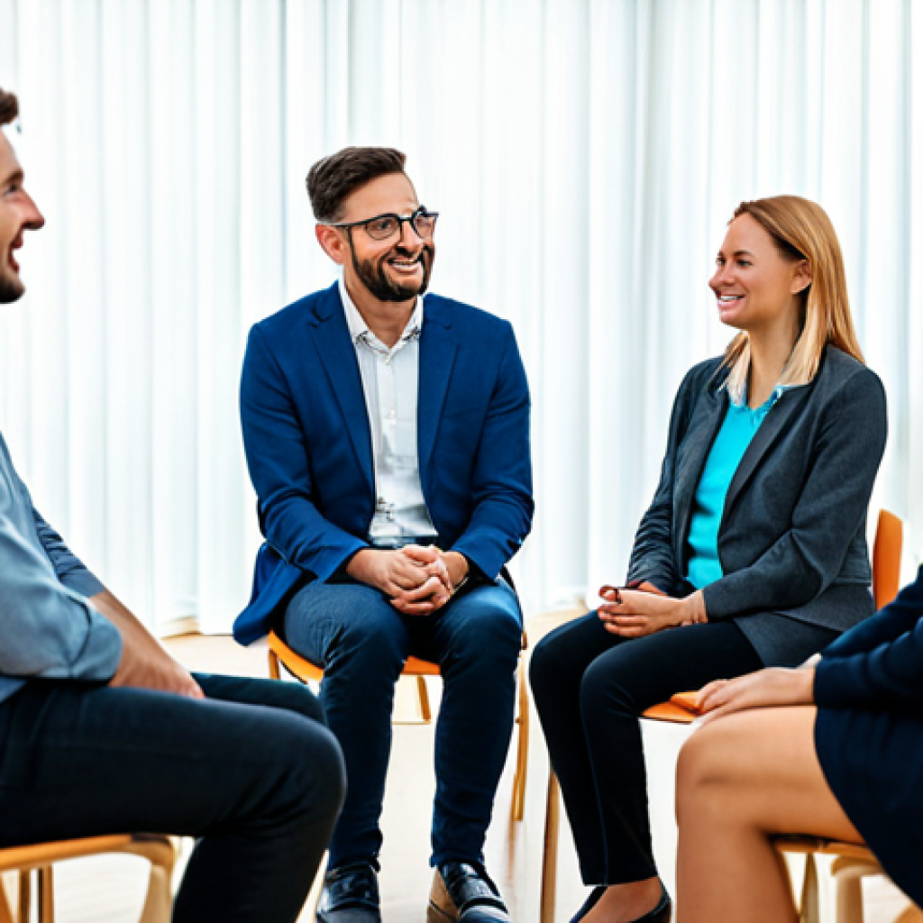 마약중독 치료 과정 - A person attending a support group meeting, fully clothed, sharing their experiences with others in ...